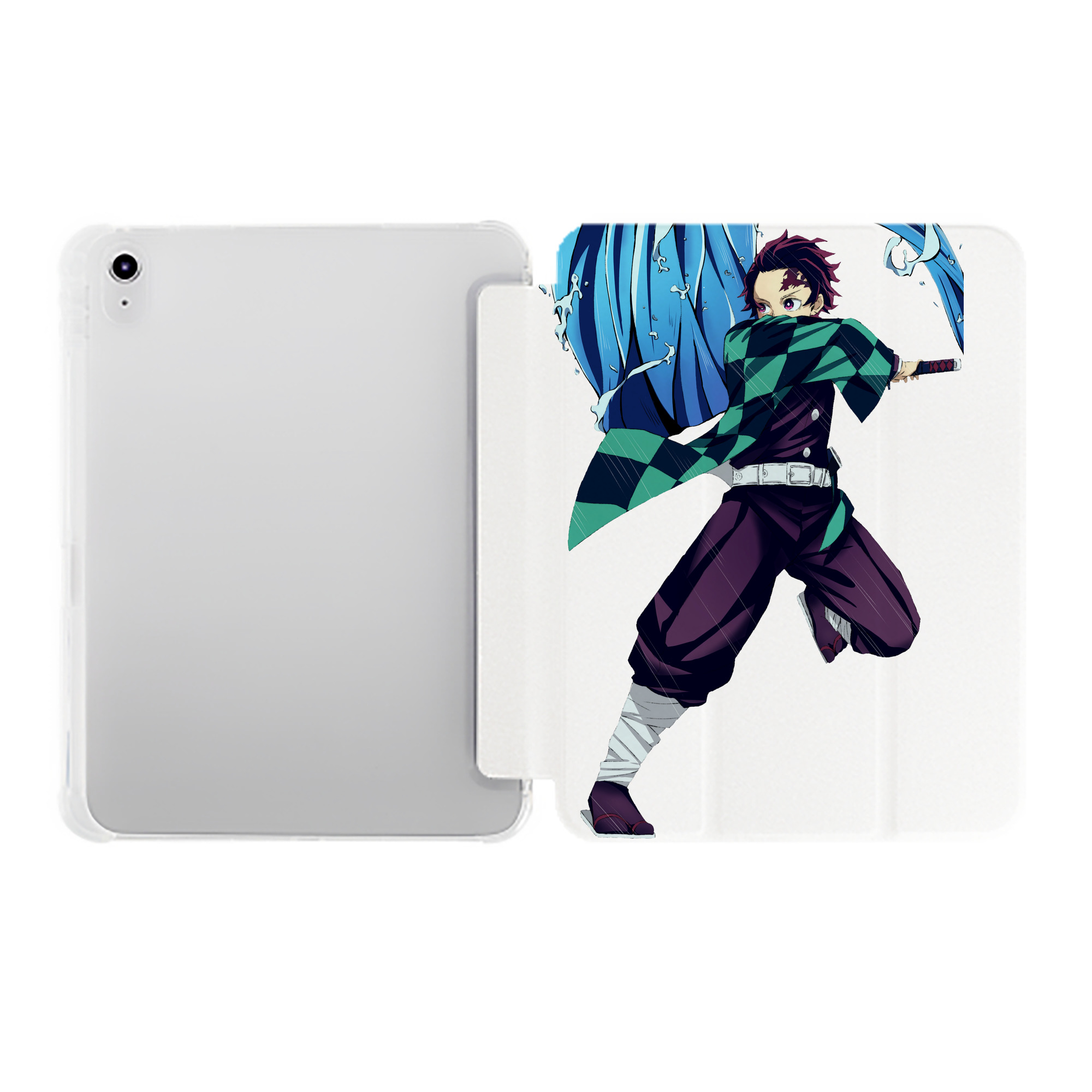 （画像用） 鬼滅の刃 竈門 炭治郎／かまど たんじろう Kamado Tanjirou IPad ケース ペン収納付き 三つ折りスタンド PUレザー×シリコン 対応機種9.5/10.5/10.9インチ